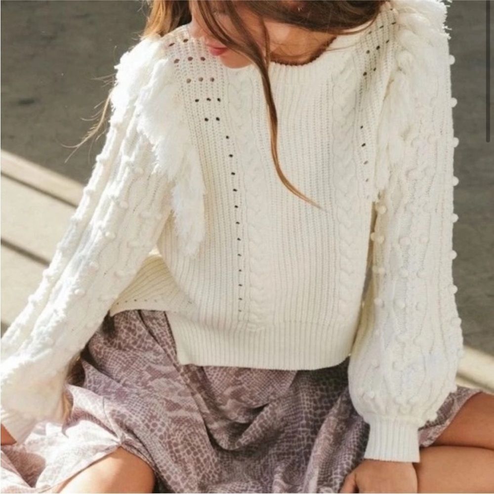 Cleobella Loma Sweater White Tassel Fun NWOT Slightly Cropped Sweater LARGE